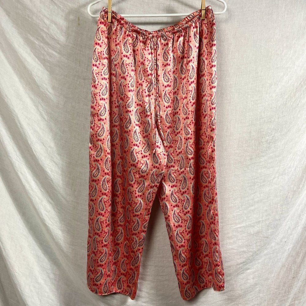 Josie Cruz Satin Pull On Pajama Pants Womens M Paisley Pink Wide Leg Silky Gypsy